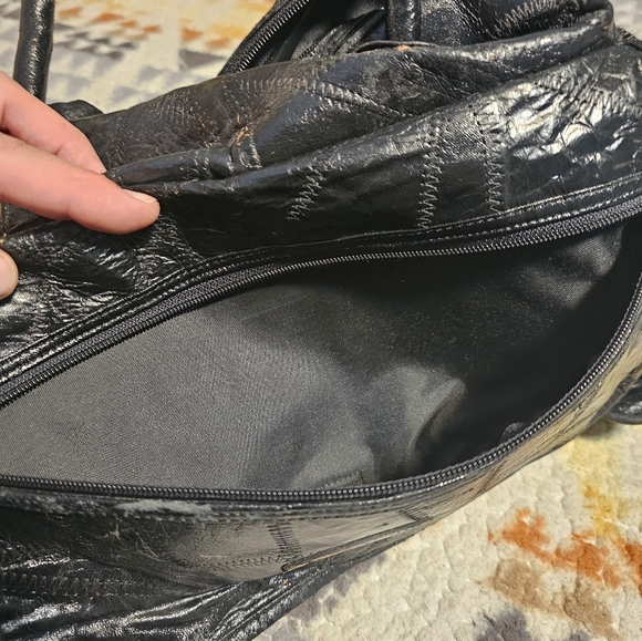 CLAIRE CHASE Black Patchwork Executive Leather Duffel Bag Weekender - Picture 5 of 13